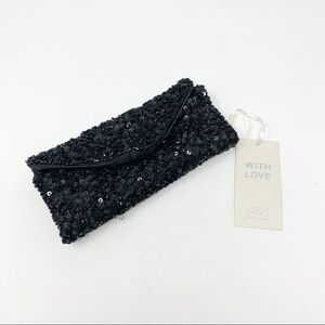 MARKS & SPENCER Black Beaded Jewelry Pouch